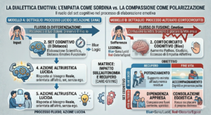 Schema illustrativo della differenza tra empatia e compassione nel caregiving professionale